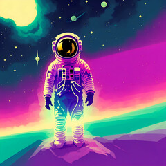 astronaut in spacesuit on alien planet in space night  background  new quality universal joyful colorful  stock image universe illustration wallpaper design, Generative AI