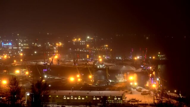 Murmansk Commercial Seaport at night.
