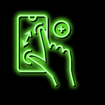 Zoom Out Gesture Phone Screen Neon Glow Icon Illustration