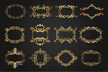 Luxury decorative golden frames. Retro ornamental frame, vintage ornaments & ornate border. Decorative wedding frames, antique museum image borders. Isolated vector