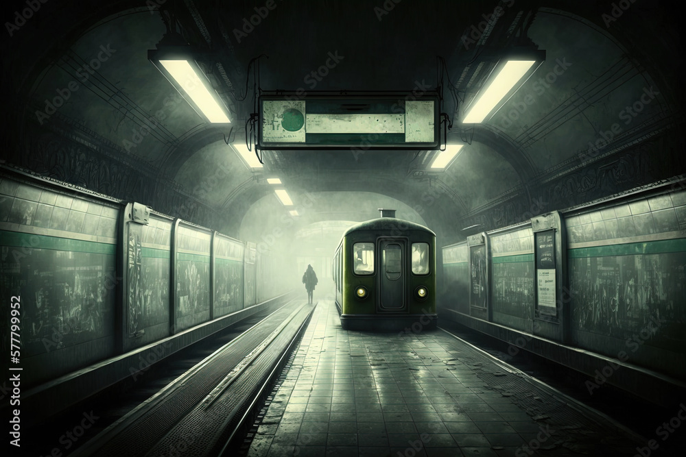 Poster train in the subway tunnel. Generated by AI