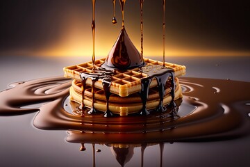 Fototapeta na wymiar Traditional Belgian waffles covered with chocolate. Generative AI