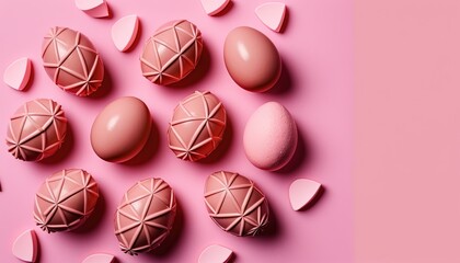  a group of pink eggs on a pink background with hearts around them and a pink background with hearts around them and a pink background with hearts.  generative ai