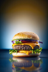 Cheeseburger advertising banner background, commercial template with copy space (created with Generative AI)