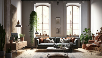 Naklejka premium Italian Interior Modern Living Room In Milan