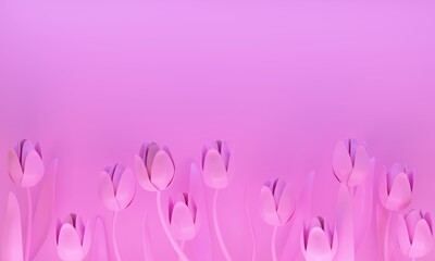 Pink card tulips with copy space. 3d rendering