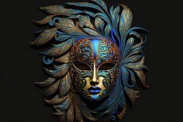 Brazilian carnival party mask. AI generated, human enhanced. Background