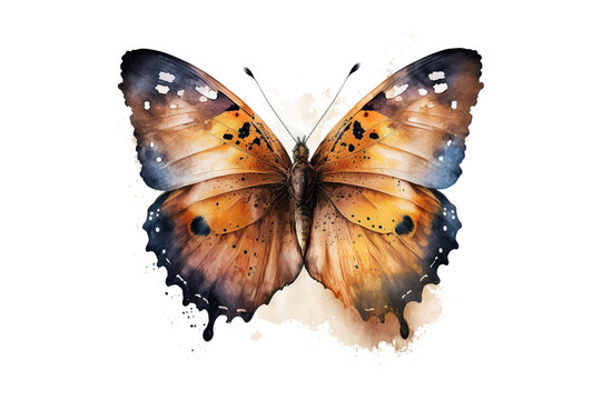 butterfly painted with watercolors isolated on a white background. Generative AI