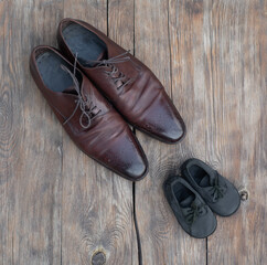 brown leather classic men shoes and children shoes