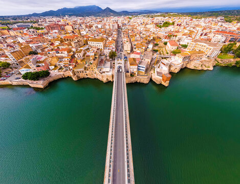 Aerial view of Amposta, the capital of the comarca of Montsi&agrave;, in the province of Tarragona, Catalonia, Spain
