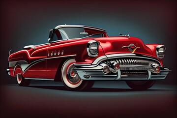 Classic vintage car from the mid-20th century, isolated in gradient background for copy space - generative ai