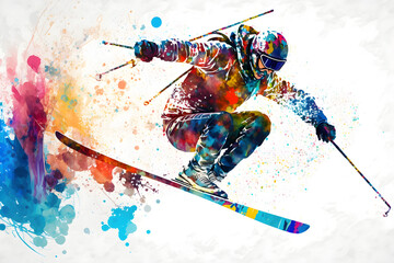 Abstract Painting of a Leaping Skier