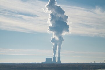 Coal power plant near Leipzig producing steam