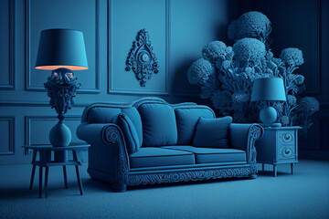 Monochrome interior fragment with furniture. Bright tones. Beautiful composition. Generative AI	
