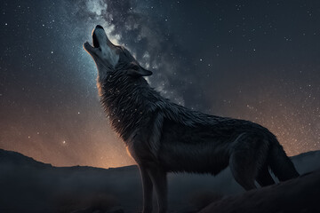 Howling Wolf in Wilderness. generative ai
