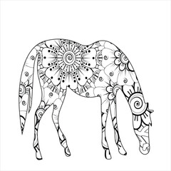 Horse animal mandala coloring page for kids and adult