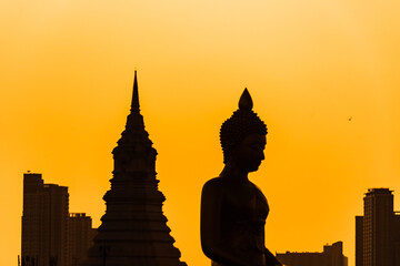 landscape of big buddha in the city large Buddha statue  in Bangkok Wat Pak Nam Phasi Charoe Thailand