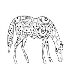 Horse animal mandala coloring page for kids and adult