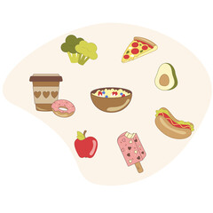 Fast Food Dishes with Drinks and Desserts Collection, Objects for Cafe or Restaurant Menu Vector Illustration