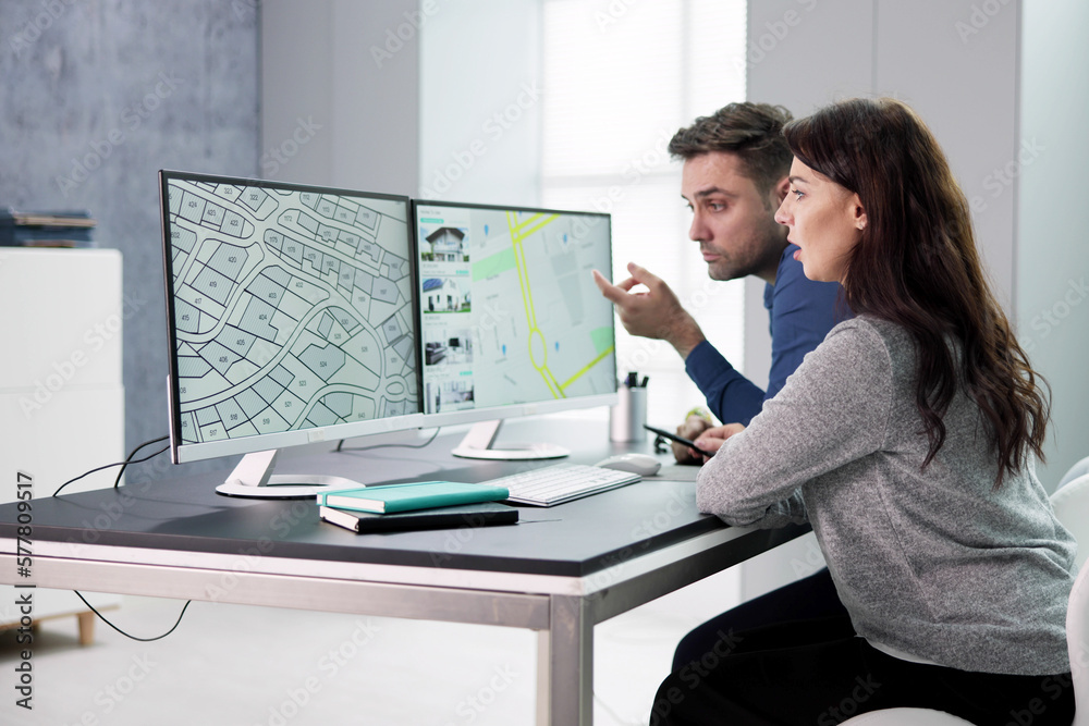 Poster Developer Looking At Land Plot Map