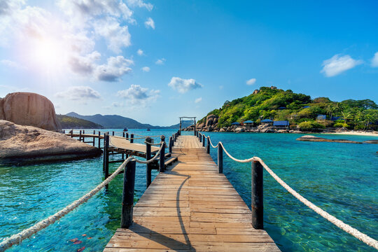 Wooden bridge at Koh Nangyuan island in Surat Thani, Thailand. © victor