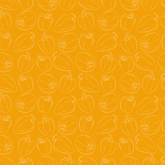 A set of seamless patterns of sweet peppers. Line drawing. linear, outline only 1000x1000, vector graphics.