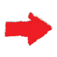 a piece of torn red paper with an arrow, a thick arrow made of torn paper for scrapbooking