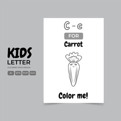 Vector illustration of educational alphabet coloring book page with cartoon characters for kids