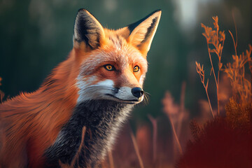 Fototapeta premium red fox in the forest.generative ai