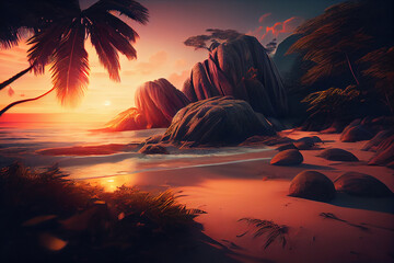tropical beach sunset.generative ai