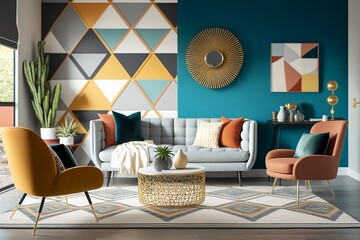 Colorful living room interior - Generative AI	