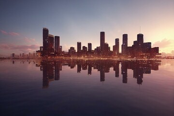 Fototapeta na wymiar Timelapse of the Toronto skyline from across the bay at Polson Pier. Generative AI