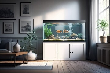 Living room with fishtank - Generative AI