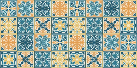 Rideaux tamisants Portugal carreaux de céramique Seamless Moroccan mosaic Tile pattern with colorful Patchwork. Vintage Portugal azulejo, Mexican Talavera, Italian majolica Ornament, Arabesque motif or Spanish ceramic Mosaic