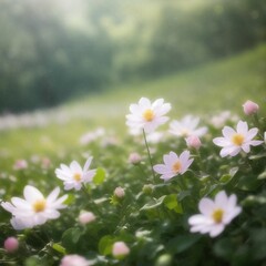 white daisies in a meadow. Generative AI
