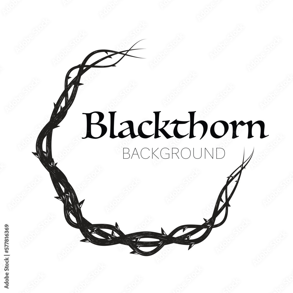 Sticker blackthorn branches with thorns circle