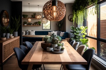 Dining room with plants - Generative AI