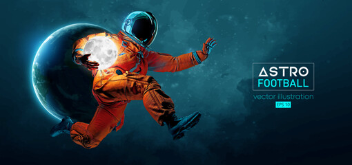 American football, rugby player astronaut in space action and Earth, Moon planets on the background of the space. Vector © Yevheniia