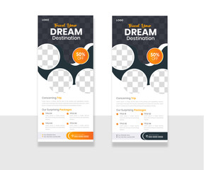 Travel business agency modern x stand rollup, pullup or signage banner design vector template