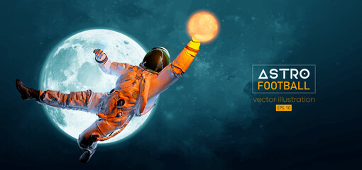American football, rugby player astronaut in space action and Moon, Mars planets on the background of the space. Vector