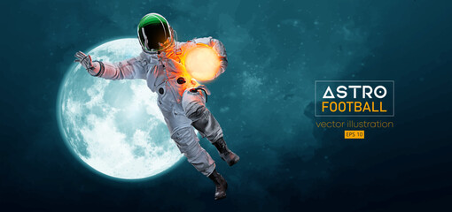 American football, rugby player astronaut in space action and Moon, Mars planets on the background of the space. Vector © Yevheniia