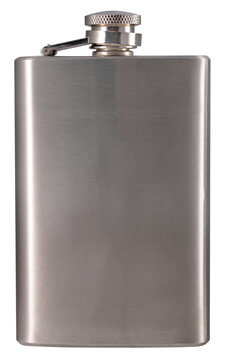 A metal flask for storing vodka. Isolated background.