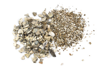 Heep of Expanded Vermiculite. Background. Various factions. isolated on white background