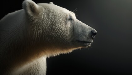 Obraz na płótnie Canvas Polar bear in the morning, side view, portrait, AI generated. Global population of polar bears as much of the range has been poorly studied; however, biologists use a working estimate of about 25000