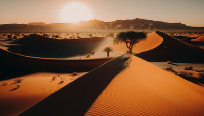 Fototapeta na wymiar desert in the sun, sand, plants, cactus Generative AI, Generativ, KI