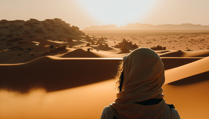 woman in the desert, sand dunes , landscape Generative AI, Generativ, KI