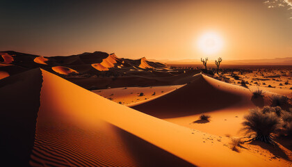Fototapeta na wymiar desert in the sun, sand, plants, cactus Generative AI, Generativ, KI