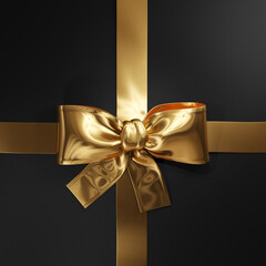 Decorative gift box with a bow and ribbons. Christmas golden bow, xmas gifts element