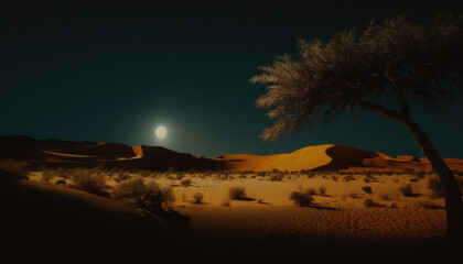 tree in the sand dunes moon landscape Generative AI, Generativ, KI