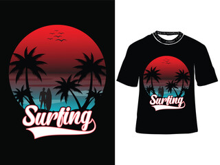 Vector Surfing Sunset for T-Shirt Design Graphic